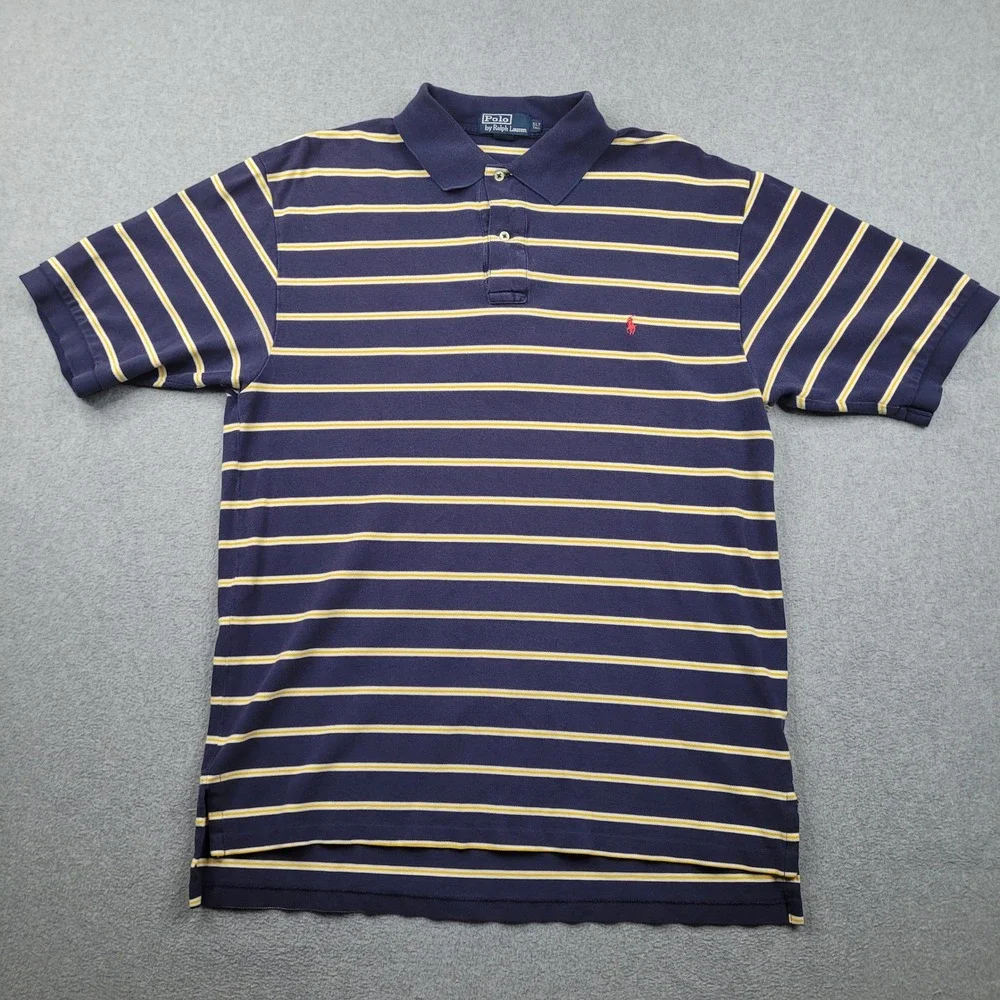 Polo Ralph Lauren Polo Shirt Mens XLT Blue Striped Short Sleeve Cotton Pique